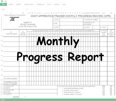 monthly progress report template excel free